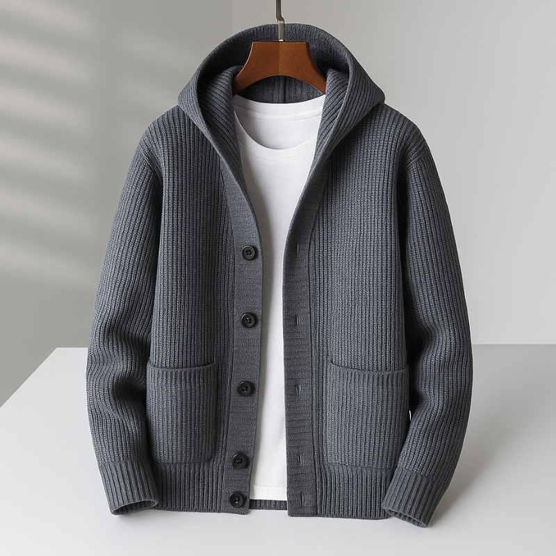 FEDERICO™ | Cardigan con cappuccio in lana mista
