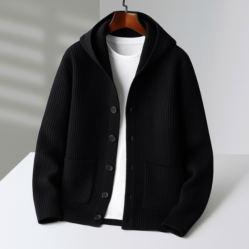 FEDERICO™ | Cardigan con cappuccio in lana mista