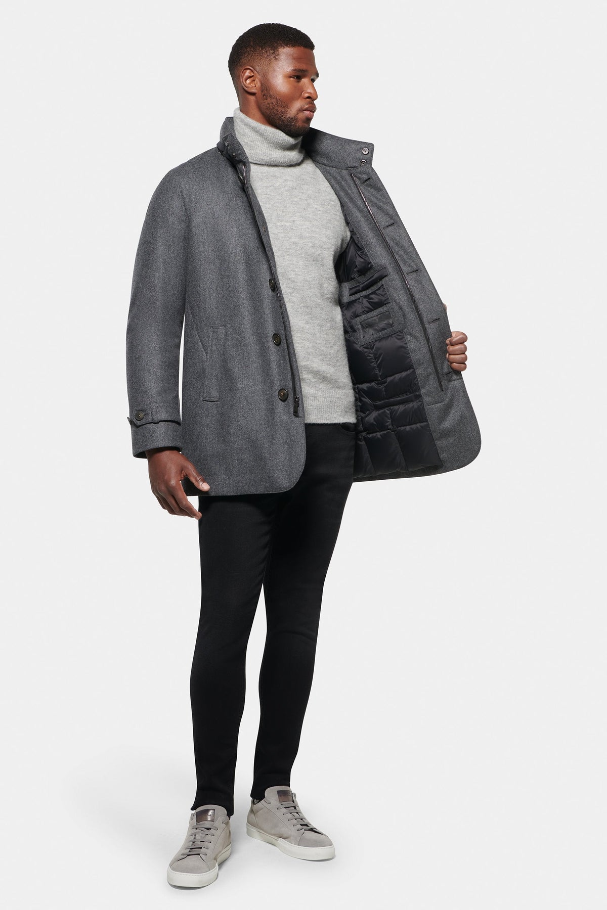 FEDERICO™ | Cappotto slim elasticizzato con cappuccio, color antracite