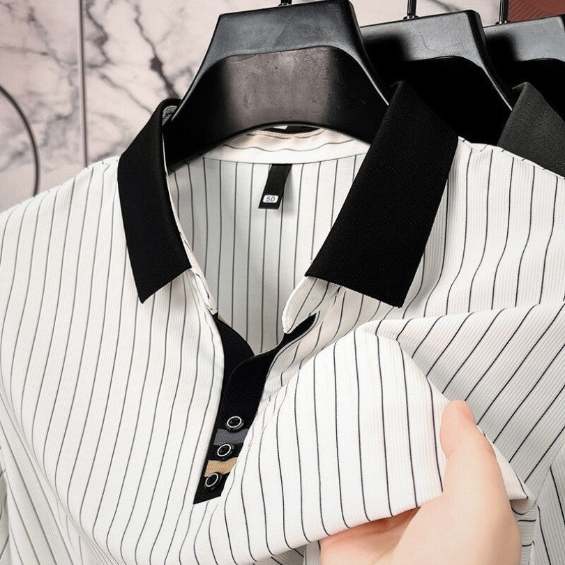 FEDERICO™ | Polo a righe sottili con polsini a contrasto