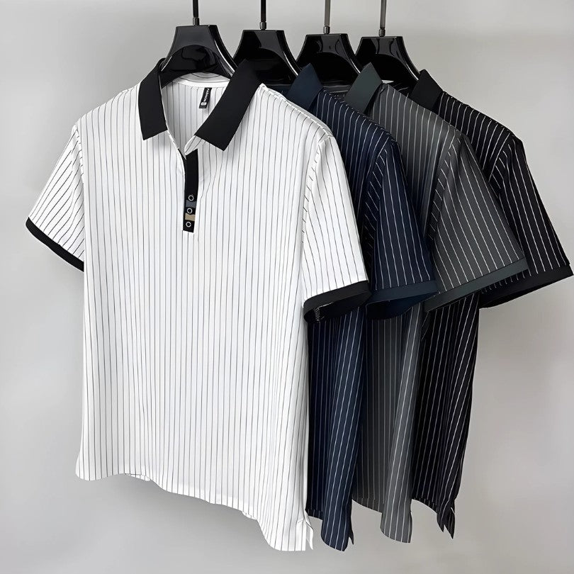 FEDERICO™ | Polo a righe sottili con polsini a contrasto