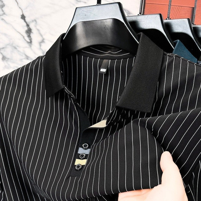 FEDERICO™ | Polo a righe sottili con polsini a contrasto