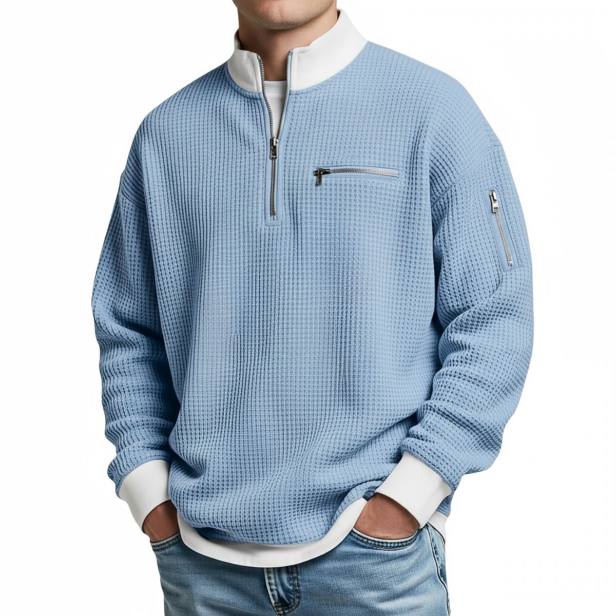 FEDERICO™ | Maglione | Maglione in maglia waffle con mezza zip