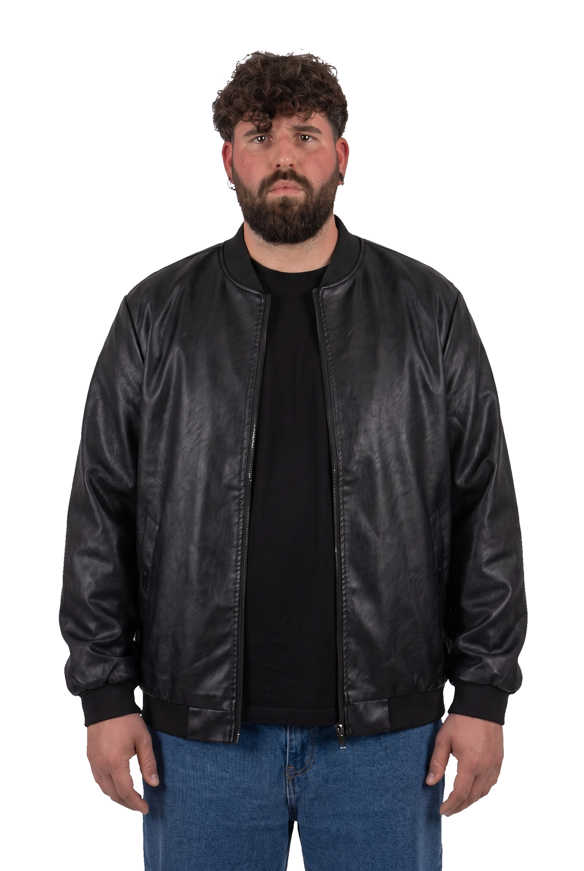 FEDERICO™ | Giacca bomber Cobain da uomo in similpelle nera, disponibile in taglie forti