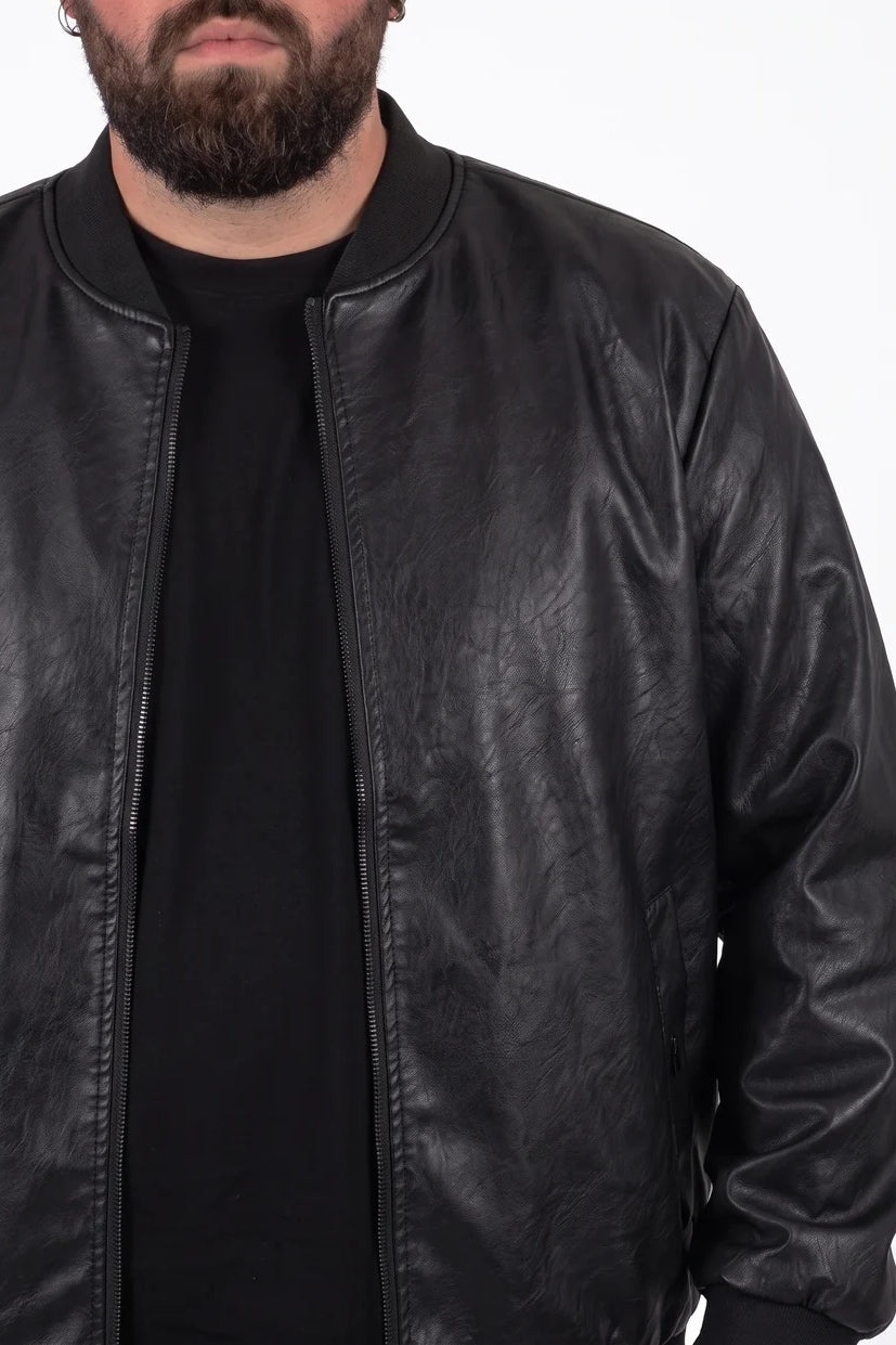 FEDERICO™ | Giacca bomber Cobain da uomo in similpelle nera, disponibile in taglie forti