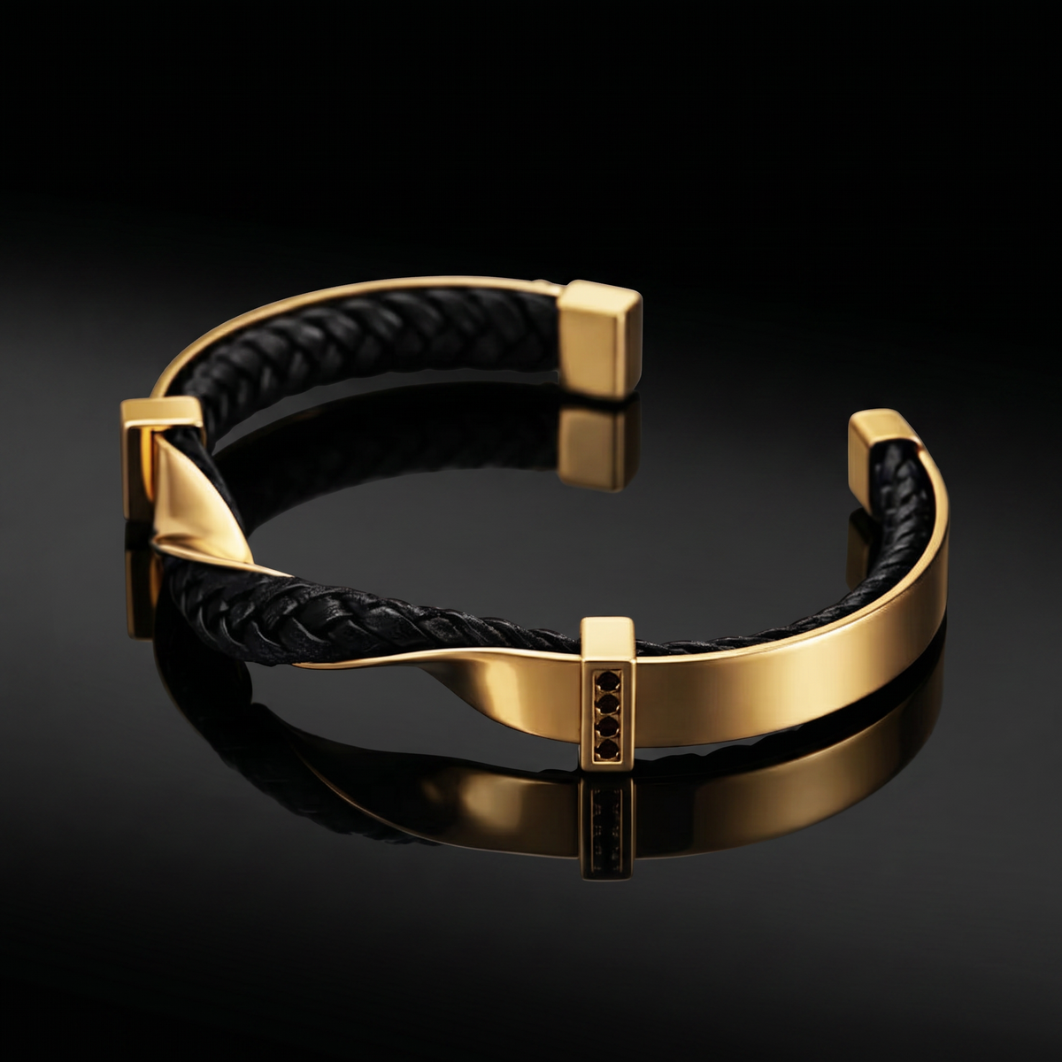 FEDERICO™ | Bracciale uomo rigido – pelle intrecciata e acciaio inox