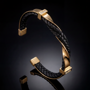 FEDERICO™ | Bracciale uomo rigido – pelle intrecciata e acciaio inox