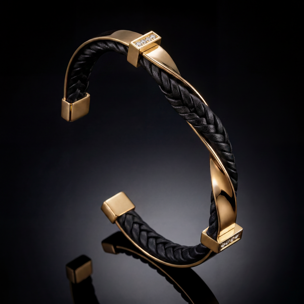 FEDERICO™ | Bracciale uomo rigido – pelle intrecciata e acciaio inox