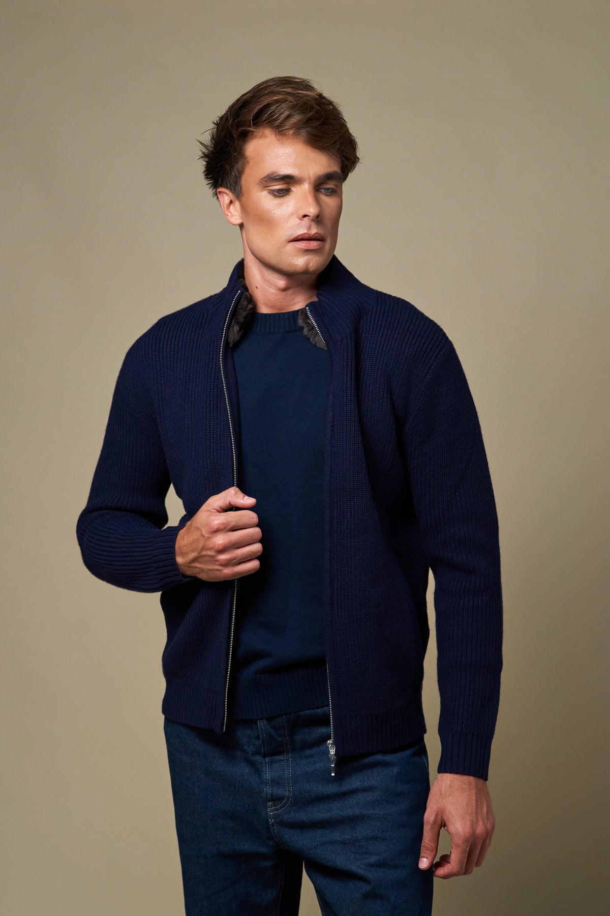 FEDERICO™ | Giubbotto uomo in lana merino – collo in pelliccia di coniglio